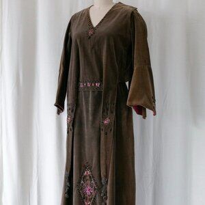 Museum-Quality 1910s Hand-Embroidered Velvet Arts & Crafts Dress + Vest